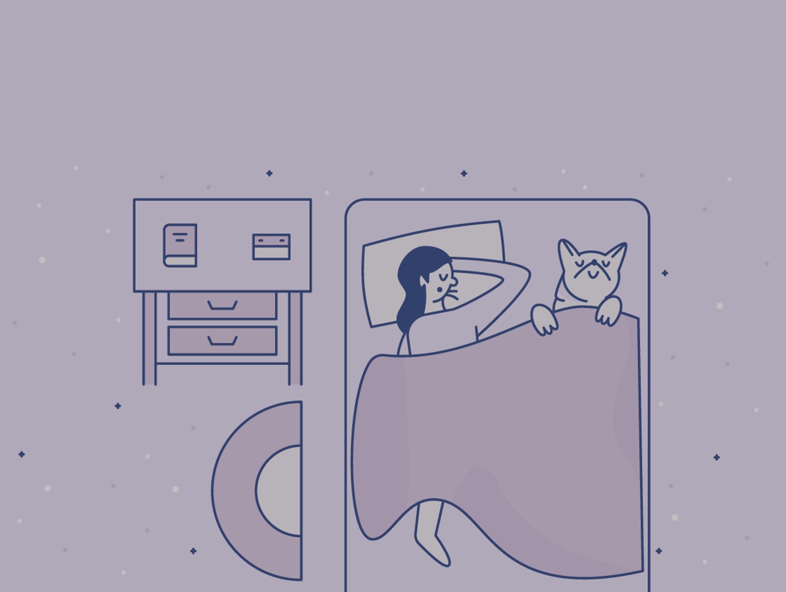 illustration of a woman sleeping with her dog