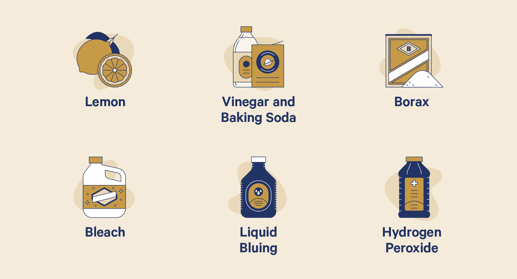 illustrazioni di ingredienti sbiancanti per schiarire i fogli