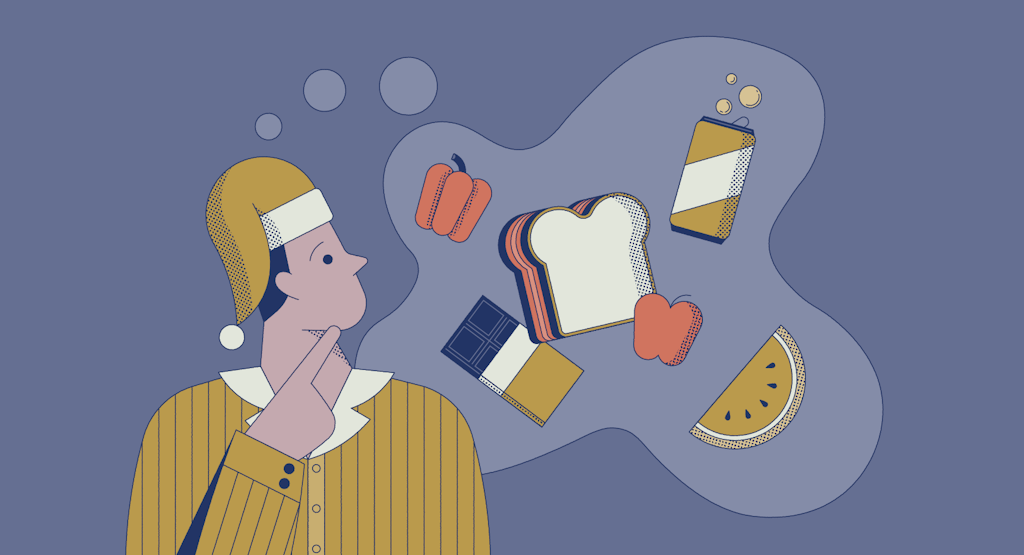 Illustration of a man thinking about food