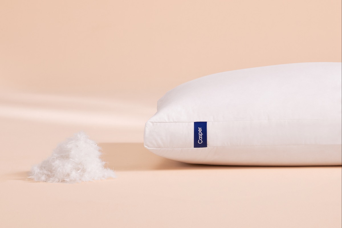 Casper Down Pillow and a sample of filling next to it