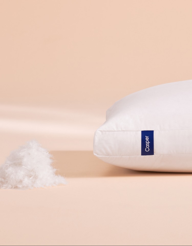 Casper Down Pillow and a sample of filling next to it