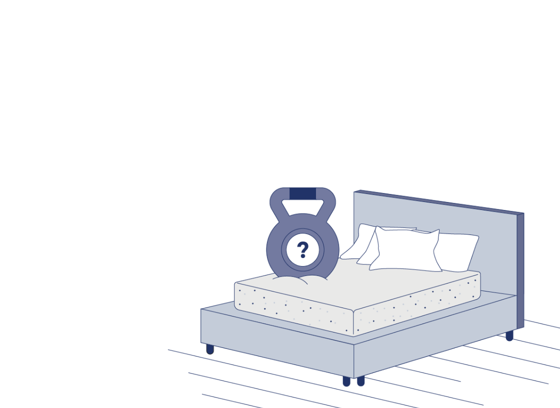 Drawing of a kettlebell on a mattress fo illustrate it's firmness