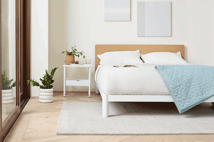 White Casper platform bed set in bedroom.