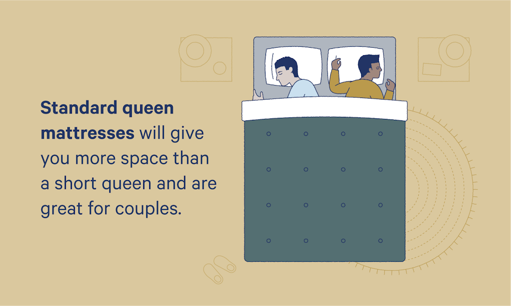 Standard queen mattresses will give you more space than vãn a short queen and are great for couples.