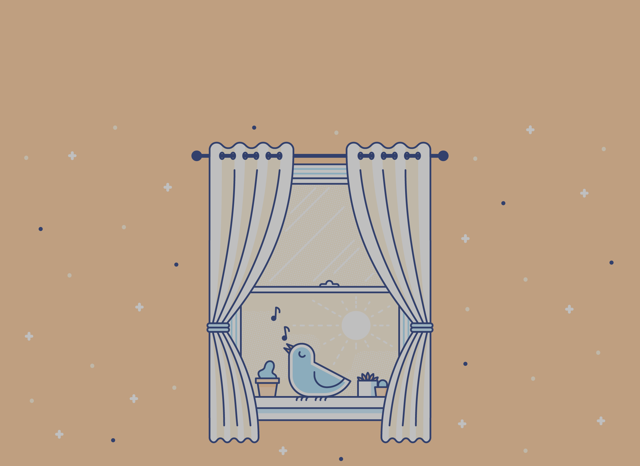 illustration of a bird singing out a window