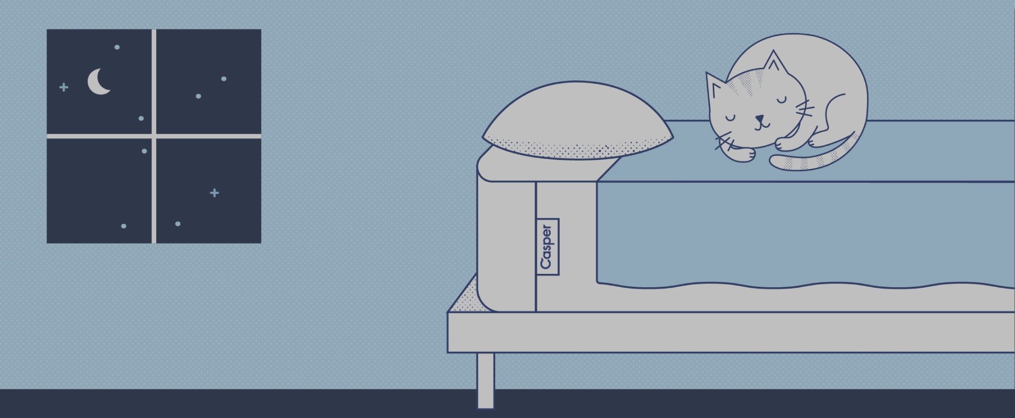 illustration of a cat sleeping on a bed
