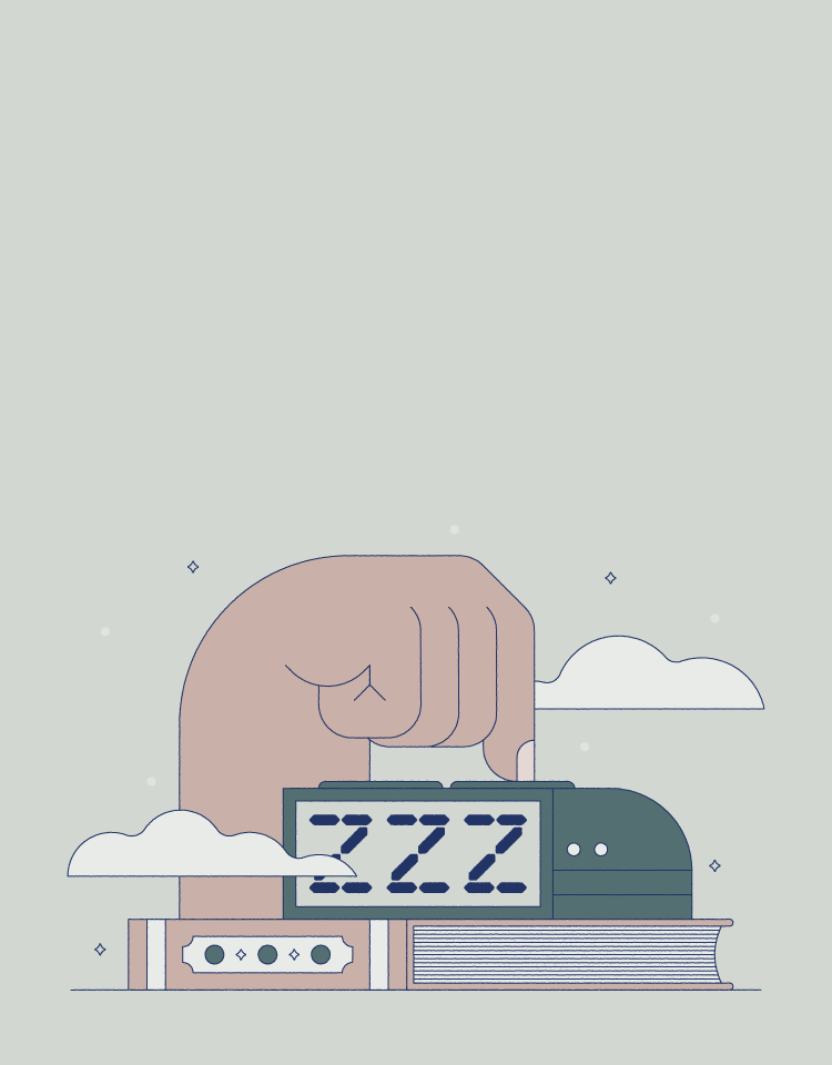 illustration of hand pressing alarm clock